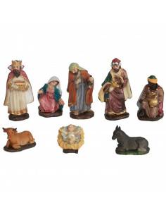 Tradineur - Set 8 figuras principales para belén navideño, resina, personajes del nacimiento, Reyes Magos, pesebre, Navidad, dec