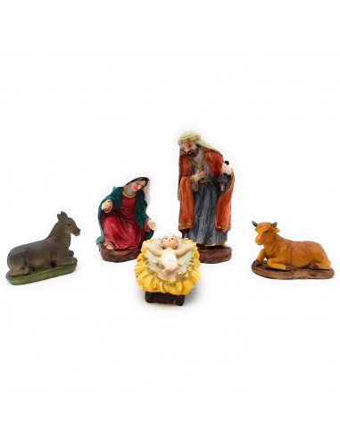 Tradineur - Set 8 figuras principales para belén navideño, resina, personajes del nacimiento, Reyes Magos, pesebre, Navidad, dec