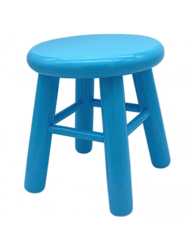 Tradineur - Mini taburete redondo azul de madera infantil 20 x 19,7 x 19,7 cm, banqueta, asiento redondo de madera natural pinta
