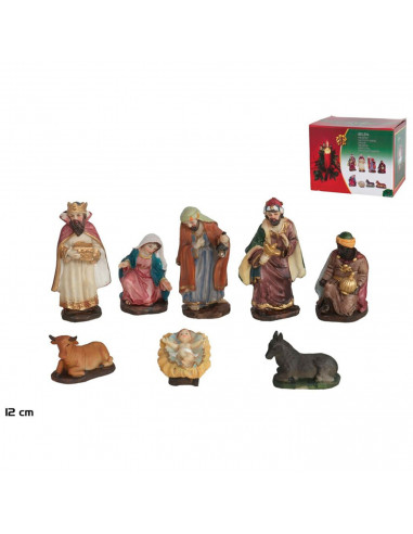 Tradineur - Set 8 figuras principales para belén navideño, resina, personajes del nacimiento, Reyes Magos, pesebre, Navidad, dec