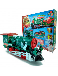 Tradineur - Tren Navideño de juguete 23 piezas con luces y sonido - Fabricado en plástico - Juguete para Navidad - Raíl hasta 13