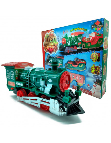 Tradineur - Tren Navideño de juguete 23 piezas con luces y sonido - Fabricado en plástico - Juguete para Navidad - Raíl hasta 13