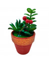 Tradineur - Plantas navideñas artificiales con maceta - Maceta de cerámica - decoración para temporada navideña - Ø 7 x 12 cm -