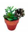 Tradineur - Plantas navideñas artificiales con maceta - Maceta de cerámica - decoración para temporada navideña - Ø 7 x 12 cm -