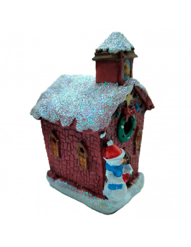 Tradineur - Casita navideña con luces LED - Fabricados en Resina - Decoración para temporada navideña - 8 x 5 x 6 cm - Modelo Su