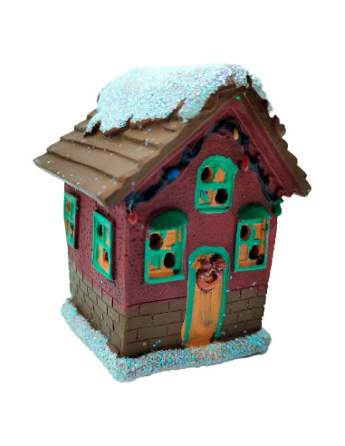Tradineur - Casita navideña con luces LED - Fabricados en Resina - Decoración para temporada navideña - 8 x 5 x 6 cm - Modelo Su