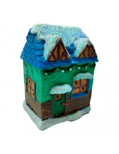 Tradineur - Casita navideña con luces LED - Fabricados en Resina - Decoración para temporada navideña - 8 x 5 x 6 cm - Modelo Su