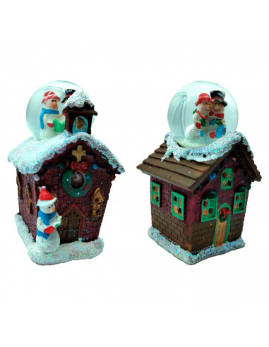 Tradineur - Casitas navideñas con luces LED y bola de Nieve - Fabricados en Resina - Decoración para temporada navideña - 11 x 6