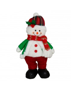 Tradineur - Figura de navidad con gorro - Fabricado en poliéster - Decoración de temporada navideña - 30 x 18 x 10 cm