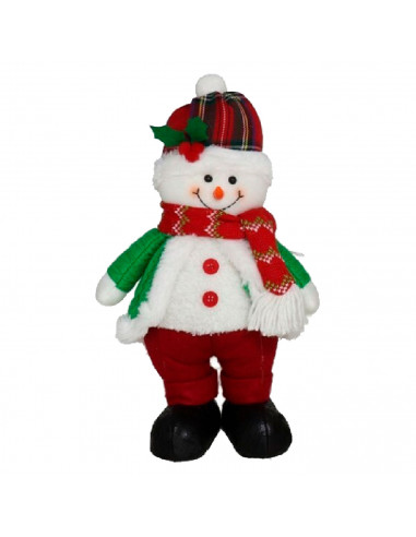 Tradineur - Figura de navidad con gorro - Fabricado en poliéster - Decoración de temporada navideña - 30 x 18 x 10 cm