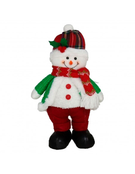 Tradineur - Figura de navidad con gorro - Fabricado en poliéster - Decoración de temporada navideña - 30 x 18 x 10 cm
