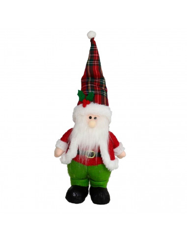 Tradineur - Figura de navidad con gorro - Fabricado en poliéster - Decoración de temporada navideña - 30 x 18 x 10 cm