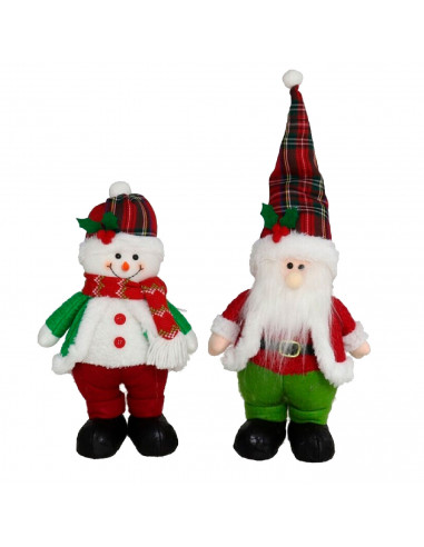Tradineur - Figura de navidad con gorro - Fabricado en poliéster - Decoración de temporada navideña - 30 x 18 x 10 cm
