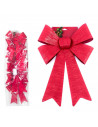 Tradienur - Lazos Navideños - Fabricado en Poliéster y Plástico - Decoración para temporada navideña - 43 x 28 cm - Color Rojo