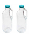 Tradineur - Pack de 2 botellas de cristal con asa y tapa de plástico - 1,4 litros - Jarras vidrio 30 x 9 cm para agua caliente/f