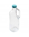 Tradineur - Pack de 2 botellas de cristal con asa y tapa de plástico - 1,4 litros - Jarras vidrio 30 x 9 cm para agua caliente/f
