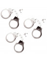 Tradineur - Pack de 3 esposas de metal de juguete, incluyen llaves y botón de seguridad, complemento para disfraces de carnaval,