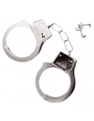 Tradineur - Pack de 3 esposas de metal de juguete, incluyen llaves y botón de seguridad, complemento para disfraces de carnaval,
