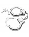 Tradineur - Pack de 3 esposas de metal de juguete, incluyen llaves y botón de seguridad, complemento para disfraces de carnaval,