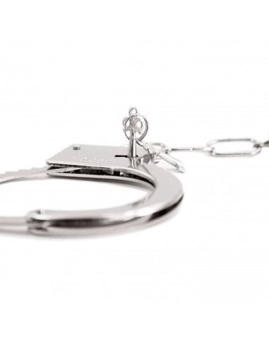 Tradineur - Pack de 3 esposas de metal de juguete, incluyen llaves y botón de seguridad, complemento para disfraces de carnaval,
