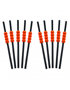 Tradineur - Pack de 10 pajitas de calabaza reutilizables, plástico, servir cócteles, bar, decoración de Halloween, carnaval, crá