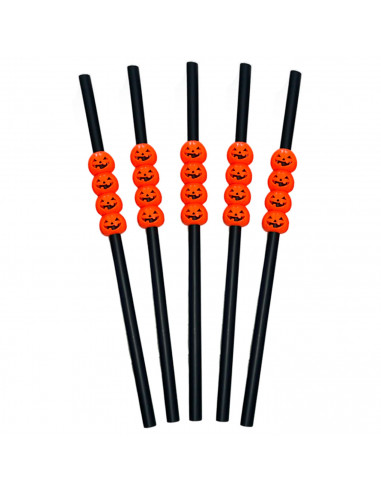 Tradineur - Pack de 10 pajitas de calabaza reutilizables, plástico, servir cócteles, bar, decoración de Halloween, carnaval, crá