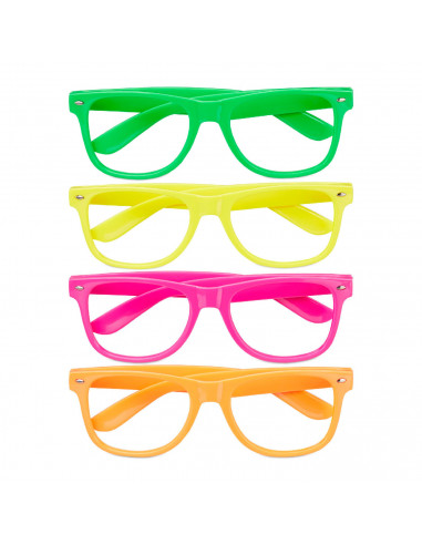 Tradineur - Pack de 4 Gafas de fiesta sin lentes - Fabricado en Plástico - Ideal para eventos de disfraces como Halloween y Carn