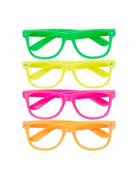 Tradineur - Pack de 4 Gafas de fiesta sin lentes - Fabricado en Plástico - Ideal para eventos de disfraces como Halloween y Carn