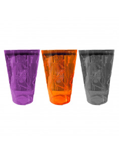Tradineur - Pack de 3 vasos con diseño de esqueleto - Fabricado en plástico - Ideal para fiestas de Halloween - Ø 9,5 x 14 cm -