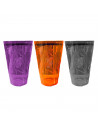 Tradineur - Pack de 3 vasos con diseño de esqueleto - Fabricado en plástico - Ideal para fiestas de Halloween - Ø 9,5 x 14 cm -
