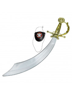 Tradineur - Set de sable pirata y parche - Fabricado en Plástico - Complemento para Disfraces de halloween y carnaval - Longitud