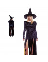Tradineur - Disfraz de bruja negra para mujer, fibra sintética, incluye vestido y sombrero, carnaval, Halloween, cosplay (Adulto