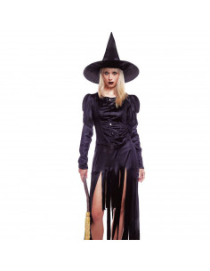 Tradineur - Disfraz de bruja negra para mujer, poliéster, incluye vestido y sombrero, carnaval, Halloween, cosplay (Adulto, Tall