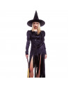 Tradineur - Disfraz de bruja negra para mujer, poliéster, incluye vestido y sombrero, carnaval, Halloween, cosplay (Adulto, Tall