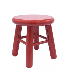 Tradineur - Mini taburete rojo redondo de madera 20 x 19.7 x 19.7 cm, banqueta, silla redonda madera natural pintada