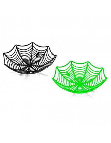 Tradineur - Pack de 2 fruteros de Halloween - Fabricado en Plástico - Diseño Telaraña - Ø 27,5 x 8,5 cm - Color Aleatorio