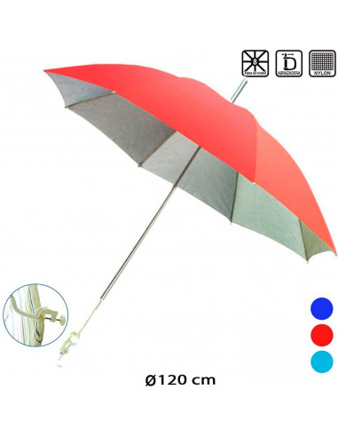Sombrilla para playa de nylon, de color surtido, de 87 x 120 cm válida para acoplar a la silla o para mesa. Parasol de distintos