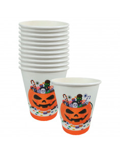 Tradineur - Packs de 48 vasos de Halloween con diseño de calabaza - Fabricado en Papel - Ideal para fiestas de Halloween - 270 m