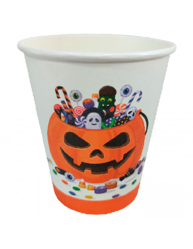 Tradineur - Packs de 48 vasos de Halloween con diseño de calabaza - Fabricado en Papel - Ideal para fiestas de Halloween - 270 m