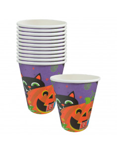 Tradineur - Packs de 48 vasos de Halloween con diseño de calabaza y gato - Fabricado en Papel - Ideal para fiestas de Halloween