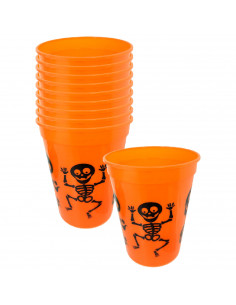 Tradineur - Pack de 12 vasos de Halloween - Diseño Esqueleto - Fabricado en Plástico - Ideal para fiestas de Halloween - Ø 8 x 1