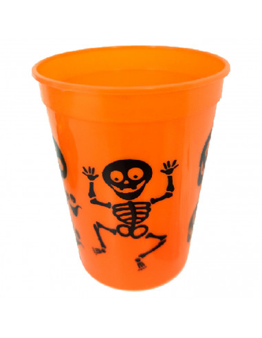 Tradineur - Pack de 12 vasos de Halloween - Diseño Esqueleto - Fabricado en Plástico - Ideal para fiestas de Halloween - Ø 8 x 1