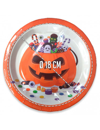 Tradineur - Paquete de 30 platos de Halloween - Diseño Calabaza - Fabricado en Papel - Apto para uso alimentario - Ø 18 cm