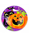 Tradineur - Pack de 30 Platos de Halloween - Diseño Calabaza y gatos negros - Fabricado en Papel - Apto para uso alimentario - Ø