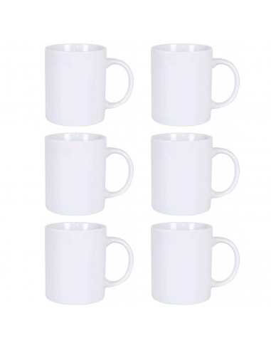 Tradineur - Pack de 6 tazas de cerámica para desayuno, café, infusiones, diseño clásico, aptas para lavavajillas y microondas (B