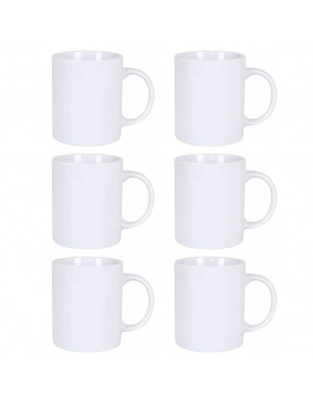 Tradineur - Pack de 6 tazas de cerámica para desayuno, café, infusiones, diseño clásico, aptas para lavavajillas y microondas (B