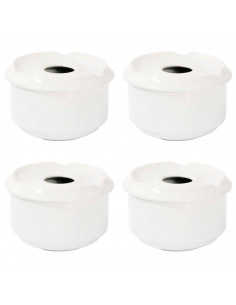 Tradineur - Pack de 4 ceniceros redondos blancos de cerámica, 11 x 6 cm, recipiente con tapa removible y muescas para cigarros,