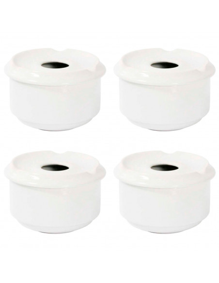 Tradineur - Pack de 4 ceniceros redondos blancos de cerámica, 11 x 6 cm, recipiente con tapa removible y muescas para cigarros, Tradineur - Pack de 4 ceniceros redondos blancos de cerámica, 11 x 6 cm, recipiente con tapa removible y muescas para cigarros,