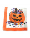Tradineur - Pack de 48 servilletas desechables de Halloween - Diseño de calabaza con caramelos - Accesorio para mesa - 16,5 x 16