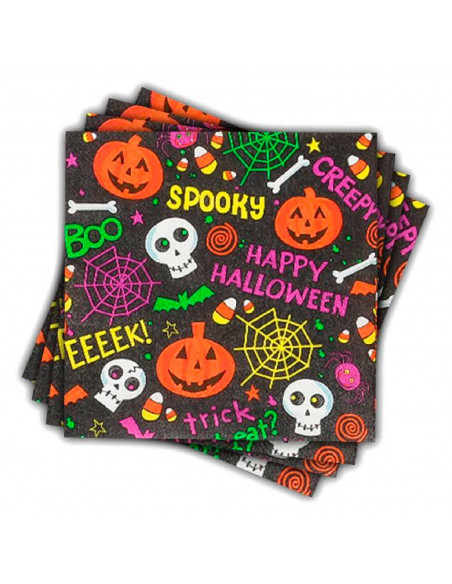 Tradineur - Pack de 48 servilletas desechables de Halloween - Diseño caraberas y calabazas - Accesorio para mesa - 16,5 x 16,5 c Tradineur - Pack de 48 servilletas desechables de Halloween - Diseño caraberas y calabazas - Accesorio para mesa - 16,5 x 16,5 c
